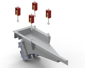 vibratory feeder, vibratory conveyor, rendering, cable suspended vibratory conveyor